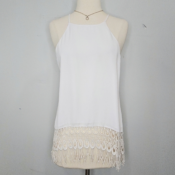 Show Me Your Mumu High Neck‎ White Sleeveless Crochet Lace Trim Tank Top Shirt - Picture 1 of 10